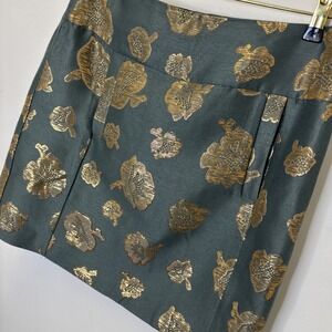 Ann Taylor Gilded Floral Skirt Metallic Jacquard A-line Pockets Above Knee Sz 12